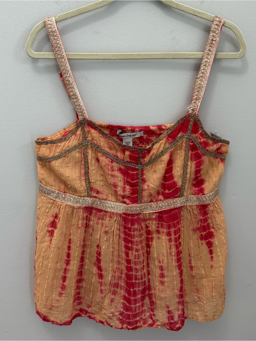 Fairy core Embellished Tie-Dye Spaghetti Strap Baby Doll Tank Top Beaded Size XL